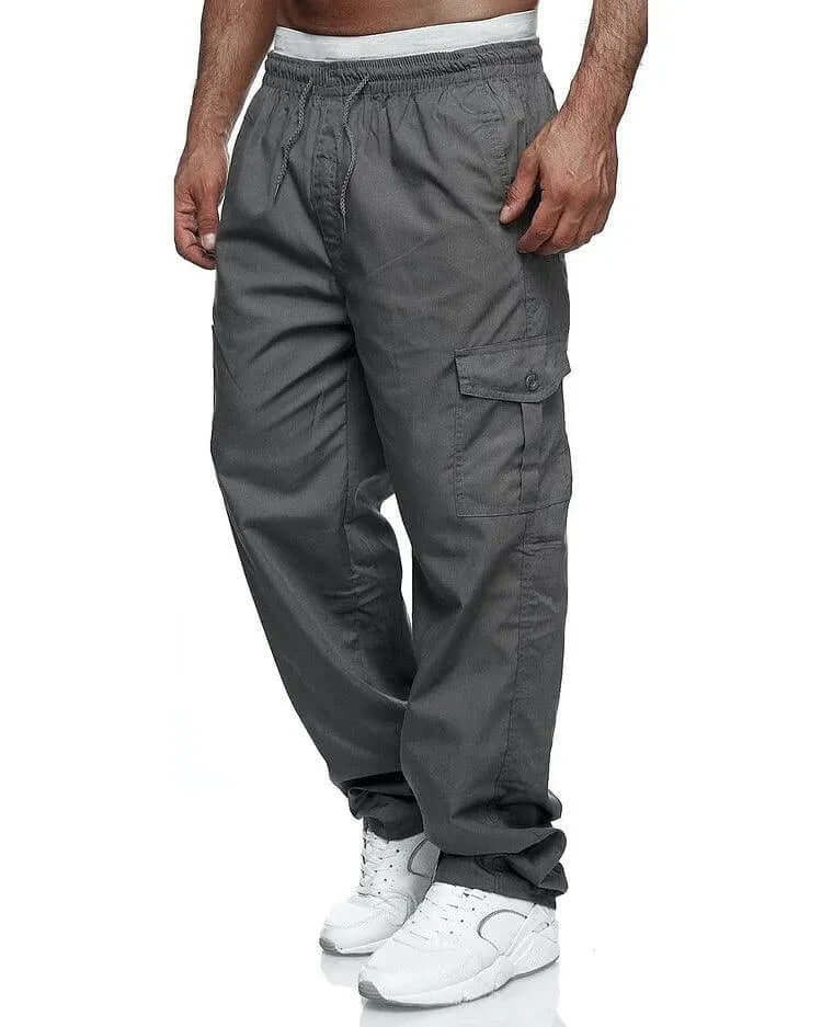 Men's Loose Fit Cargo Trousers with Elastic Waist