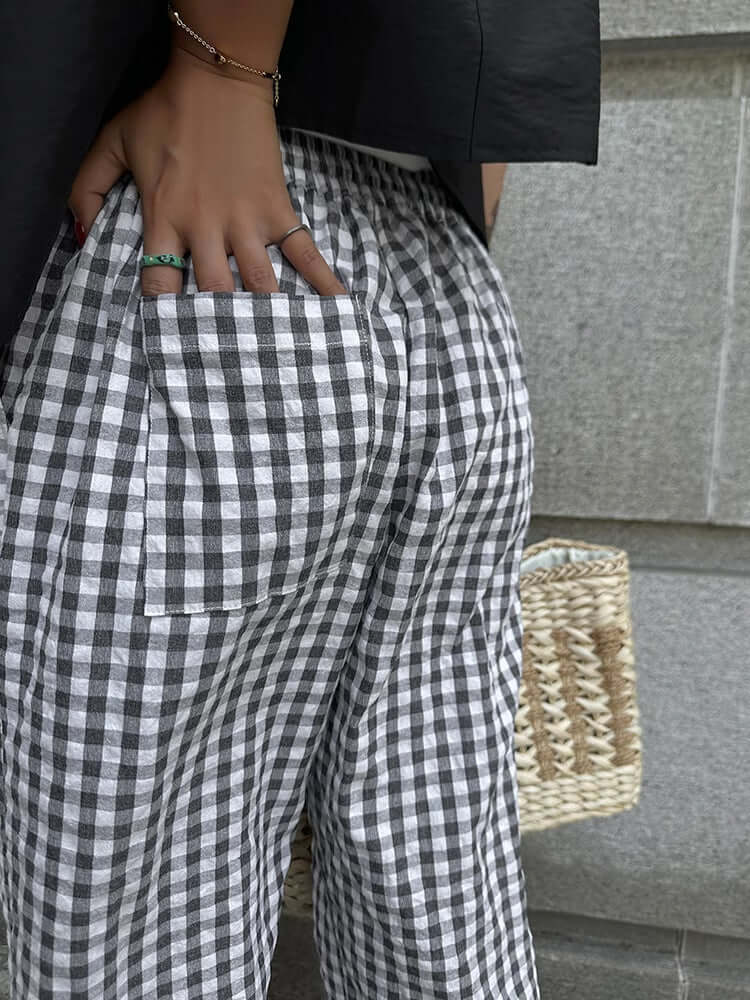 Women's Gingham Wide-Leg Trousers