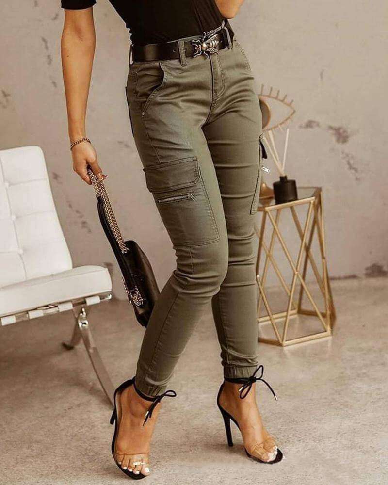Slim Fit Cargo Trousers with Multiple Pockets