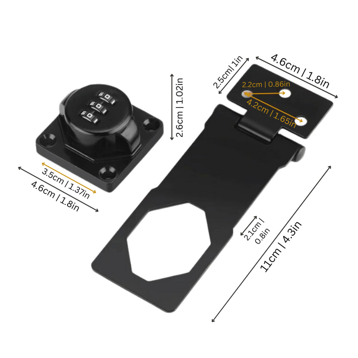 "Durable keyless cabinet lock in black, silver. Zinc alloy, modern design. For secure, keyless home protection."