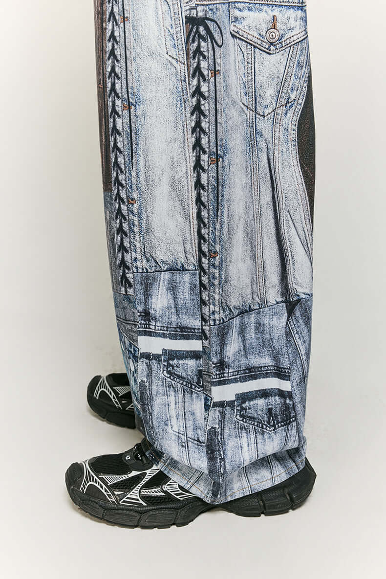 Women's Wide Leg Patchwork Print Trousers