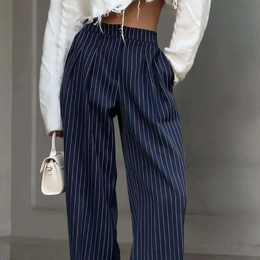 Women's High-Waisted Striped Trousers