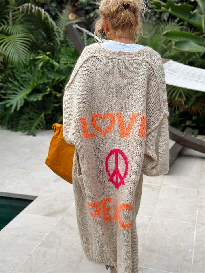 Women's Knitted Cardigan with Love & Peace Design