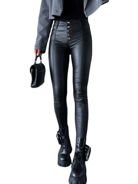 Women's High-Waisted PU Leather Pants