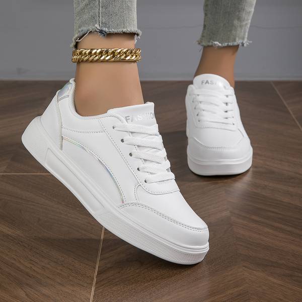 Women's White Leather Trainers with Metallic Accents