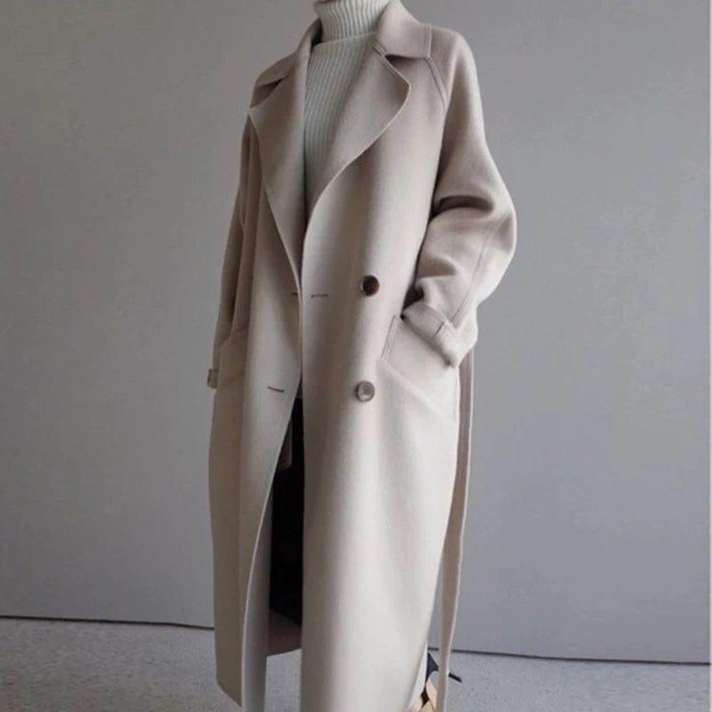 Long Double-Breasted Wool Coat