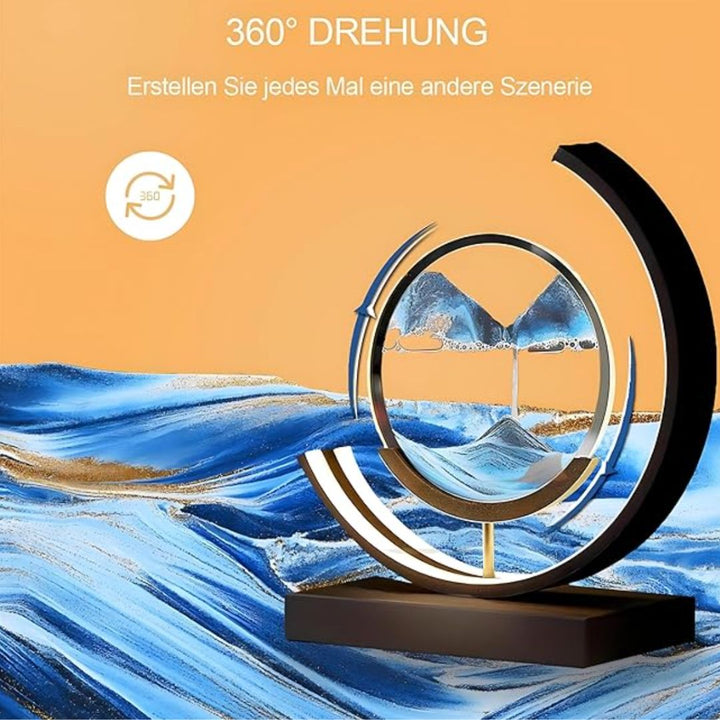 "Elegant deep sea sand art with shifting sands, LED lighting in sleek frame, enhancing home decor with calming visuals."