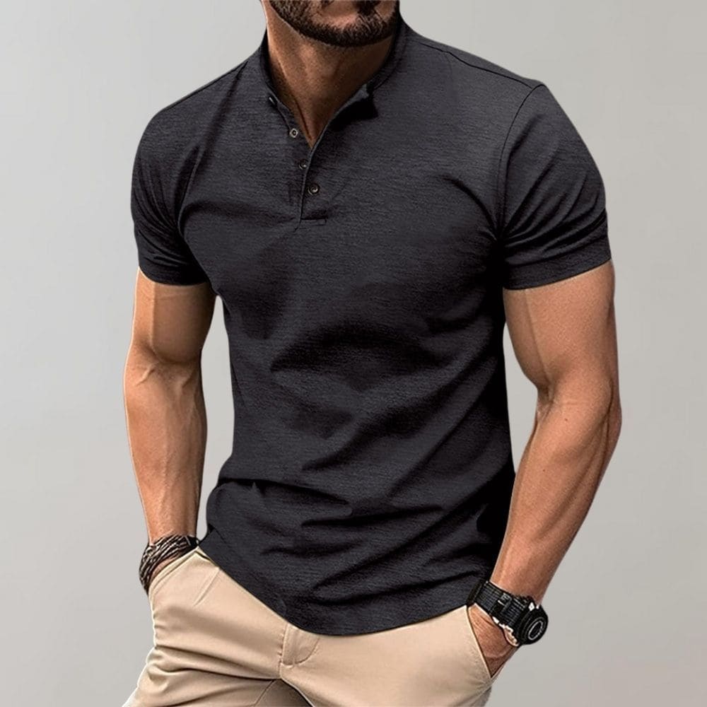 Elegant men's casual polo shirt in a classic design, showcasing multiple color options for versatile styling.