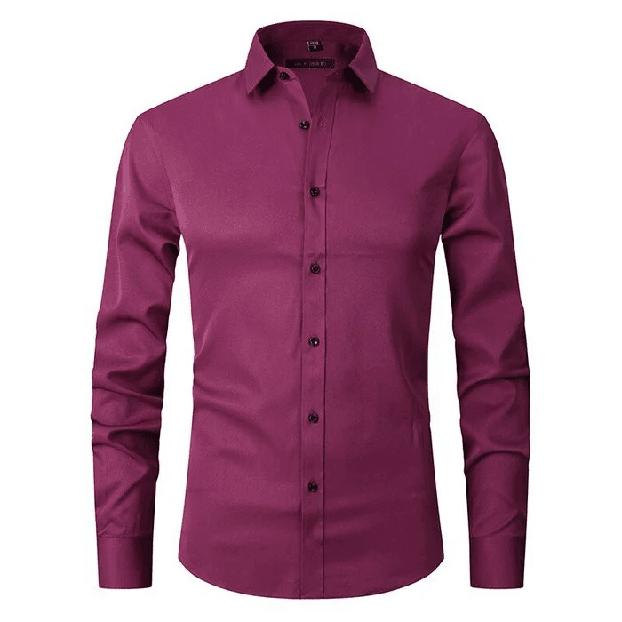"Elegant men's slim fit dress shirt with long sleeves, showcasing modern style and premium fabric in versatile color options.