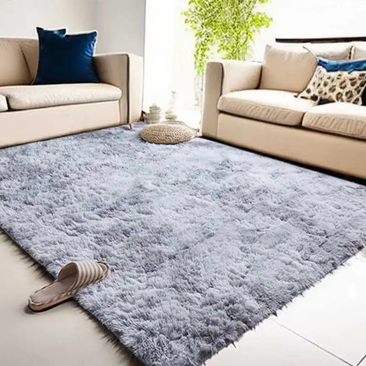 "Elegant round ultra-soft fluffy rug, non-slip, plush texture, perfect for home decor, enhances cozy room atmosphere."