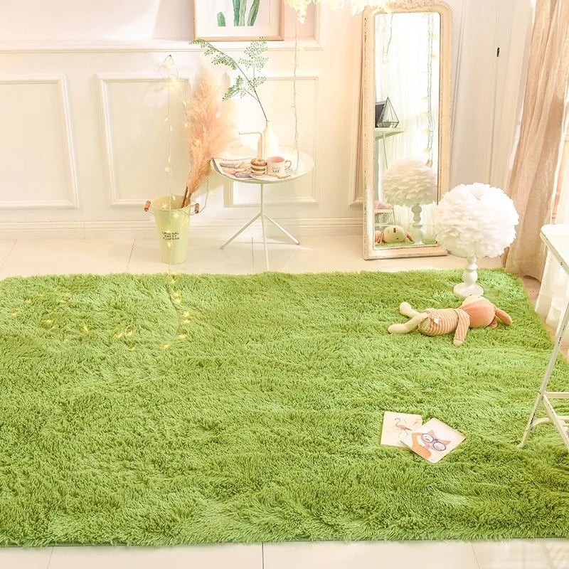"Elegant round ultra-soft fluffy rug, non-slip, plush texture, perfect for home decor, enhances cozy room atmosphere."