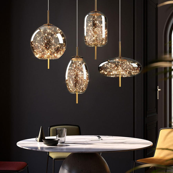 Elegant Scandinavian LED pendant light with sleek glass design; perfect for modern spaces, enhancing ambiance with soft glow.