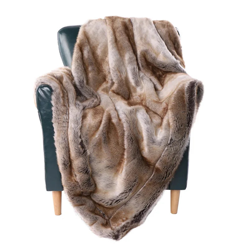 "Elegant soft mink faux fur throw blanket, luxurious, plush, gray tones, perfect for cozy home decor, 79x75 inches."