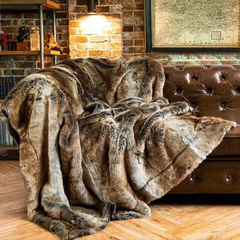 "Elegant soft mink faux fur throw blanket, luxurious, plush, gray tones, perfect for cozy home decor, 79x75 inches."