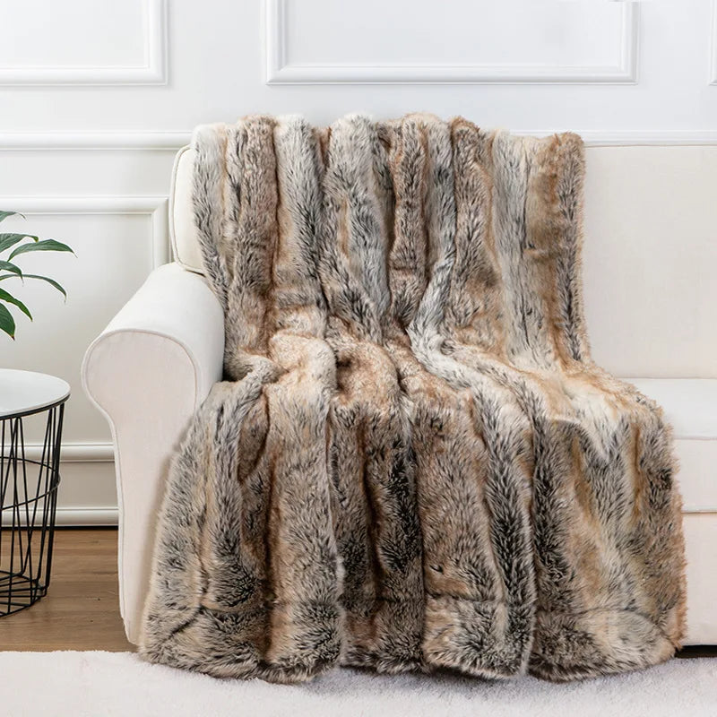 "Elegant soft mink faux fur throw blanket, luxurious, plush, gray tones, perfect for cozy home decor, 79x75 inches."