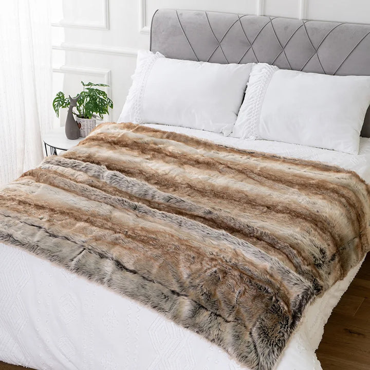 "Elegant soft mink faux fur throw blanket, luxurious, plush, gray tones, perfect for cozy home decor, 79x75 inches."