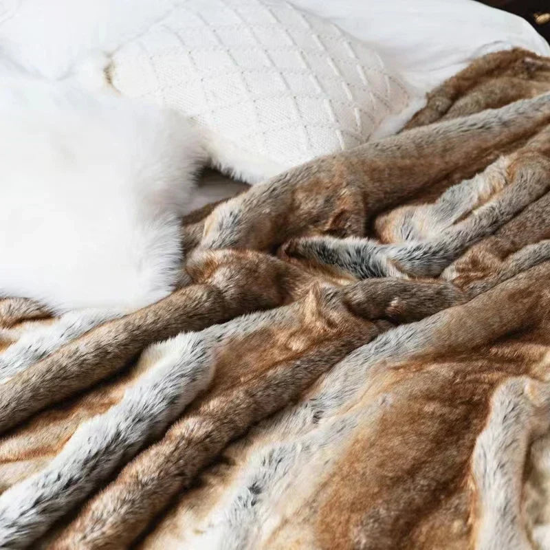 "Elegant soft mink faux fur throw blanket, luxurious, plush, gray tones, perfect for cozy home decor, 79x75 inches."