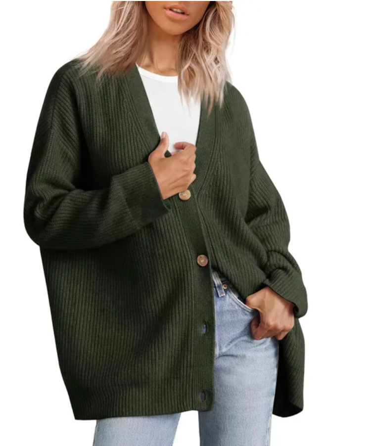 Elegant women's cashmere V-neck cardigan; soft, lightweight fabric in chic colors; perfect for layering and adding style.