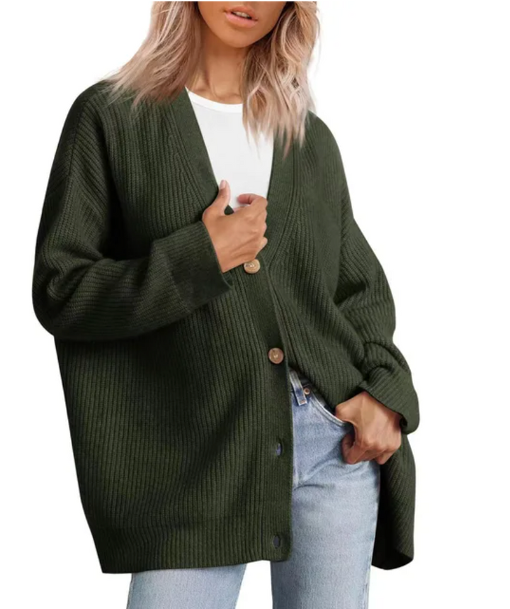 Elegant women's cashmere V-neck cardigan; soft, lightweight fabric in chic colors; perfect for layering and adding style.