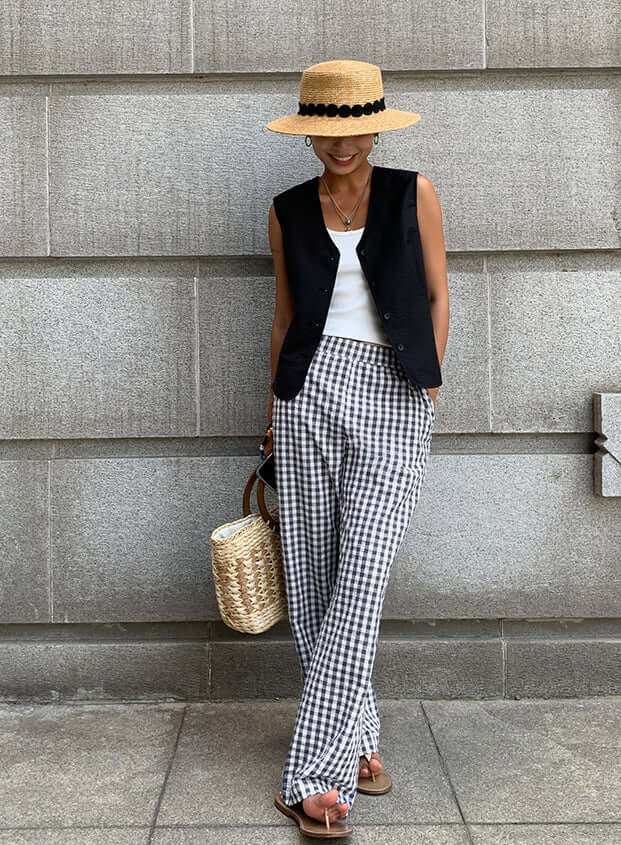 Women's Gingham Wide-Leg Trousers