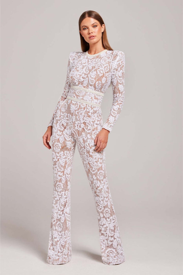 Sequin Lace Jumpsuit - Long Sleeve - Fitted