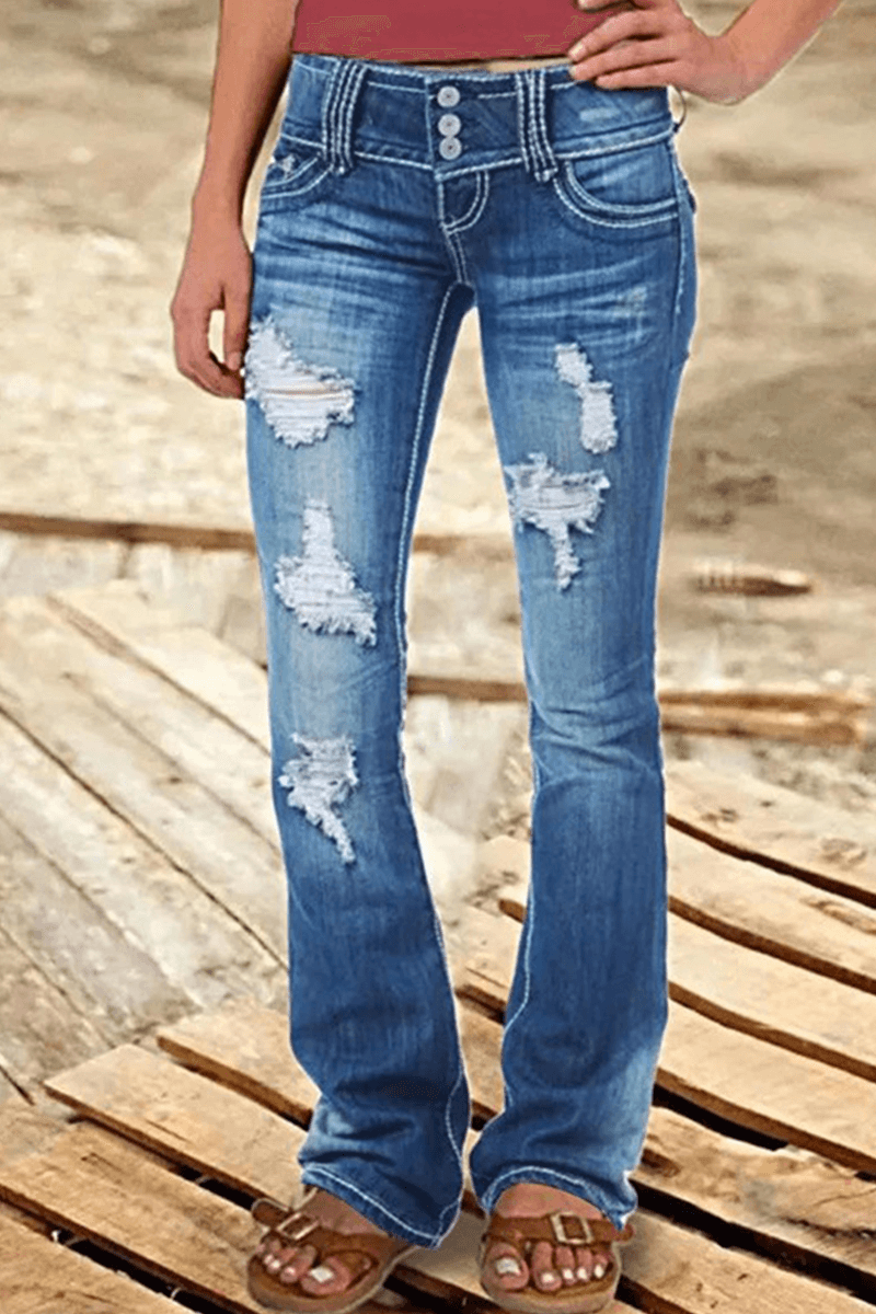 Women's Ripped High-Waisted Bootcut Jeans