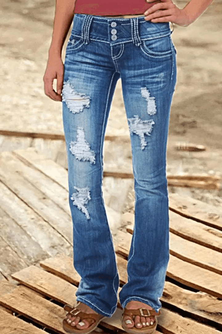 Women's Ripped High-Waisted Bootcut Jeans