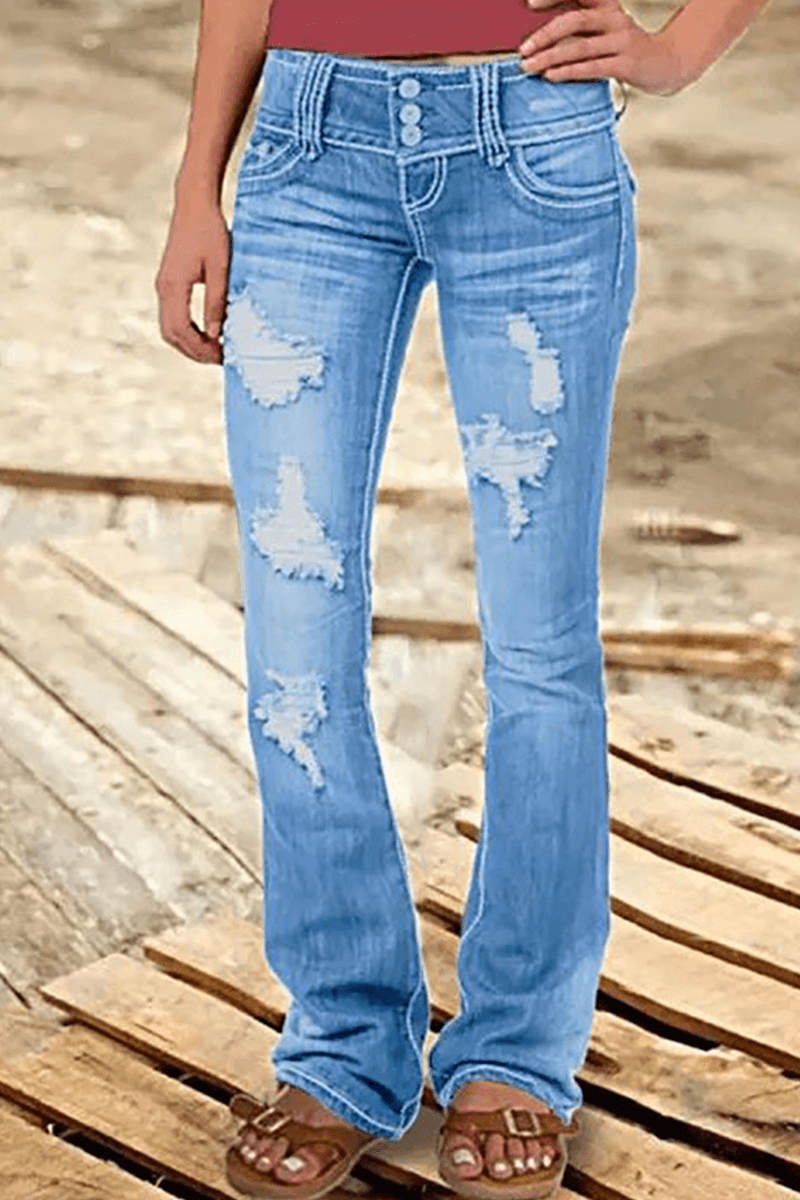 Women's Ripped High-Waisted Bootcut Jeans