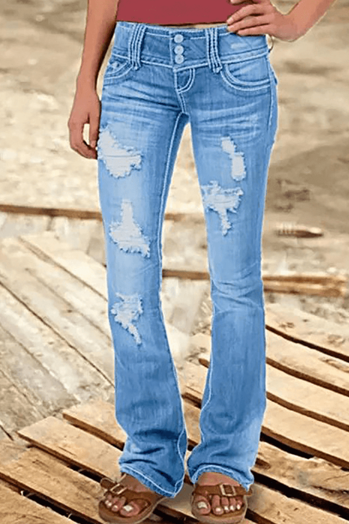 Women's Ripped High-Waisted Bootcut Jeans