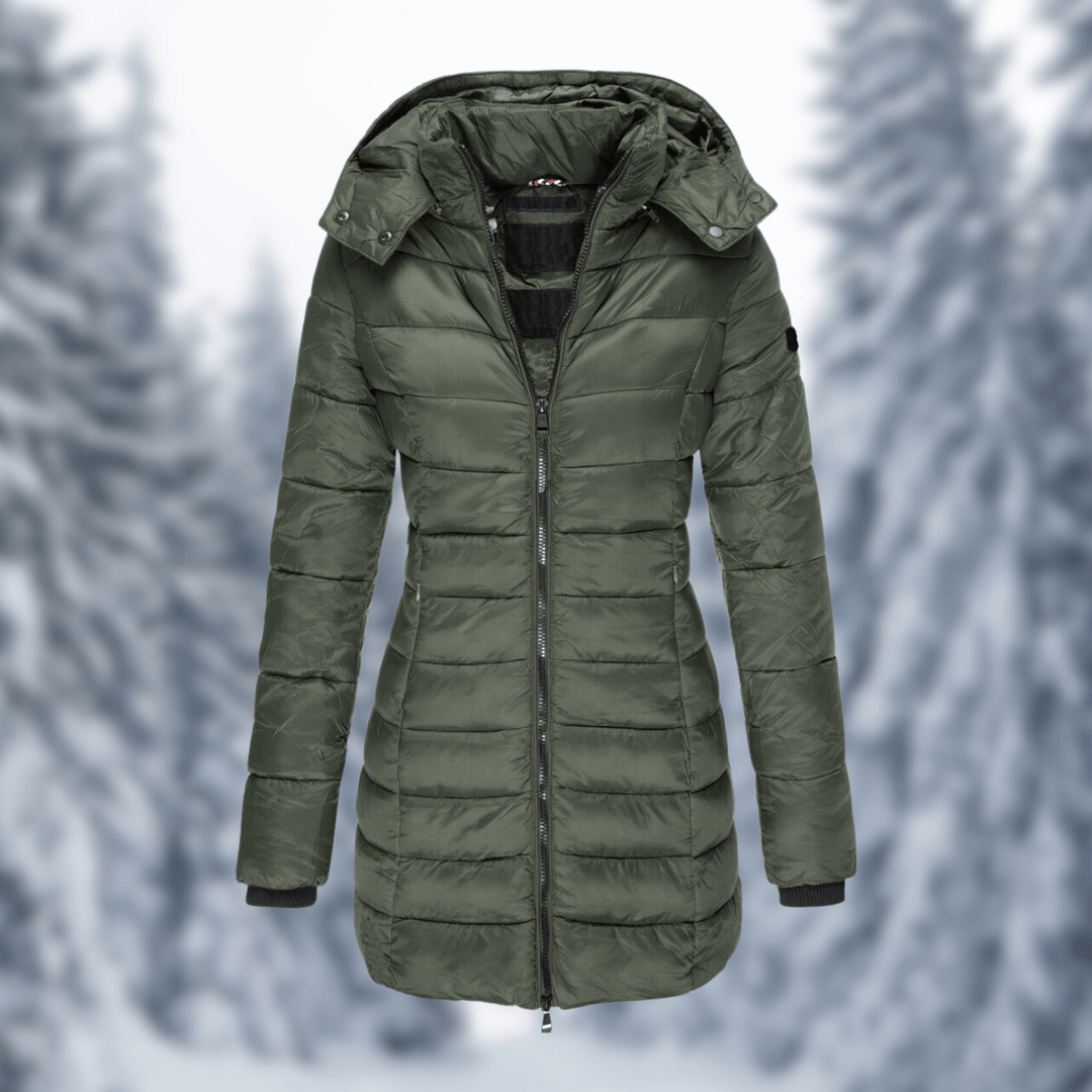 Women's Mid-Length Winter Coat with Detachable Hood