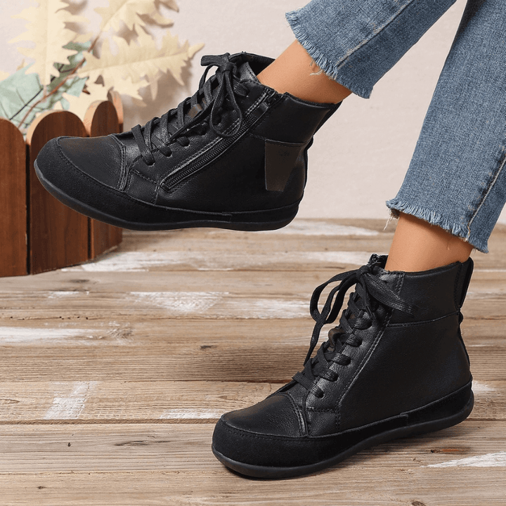 Women's Leather Ankle Boots with Side Zipper