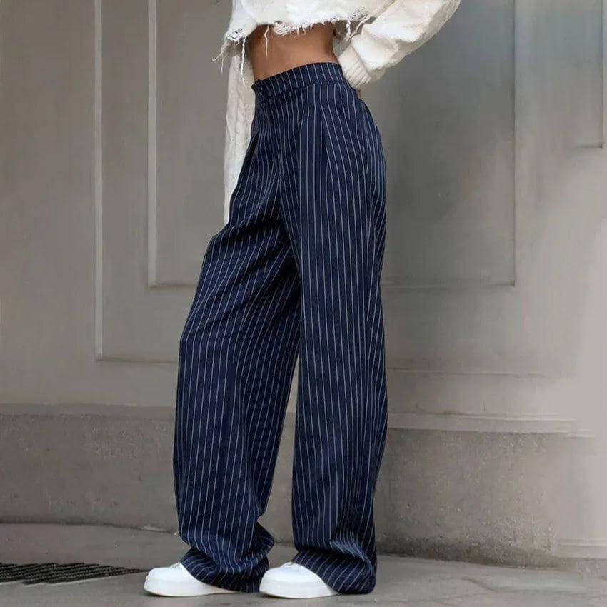 Women's High-Waisted Striped Trousers