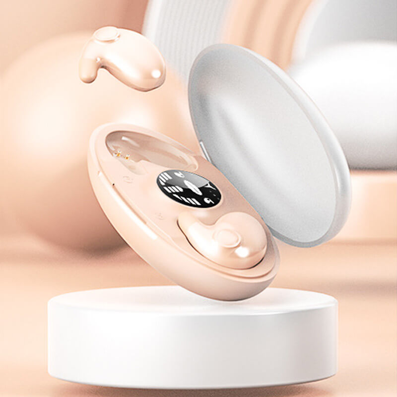 "Invisible wireless sleep headphones; ultra-light earbuds, ergonomic design, side sleeper comfort, dual noise cancellation."