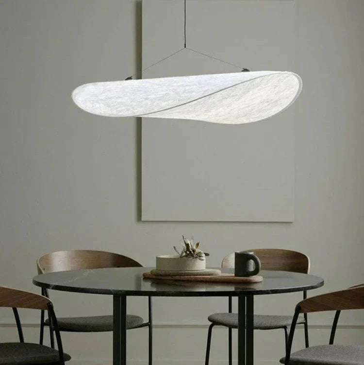 "Japanese Silk Handmade Chandelier with elegant wave-inspired design, side view showcasing luxurious silk fabric brilliance."