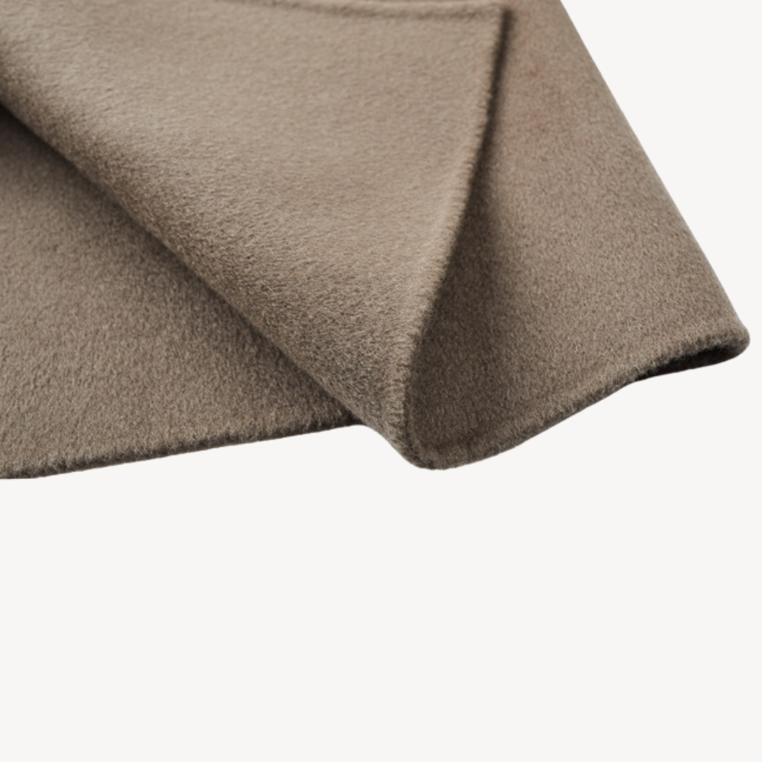 "Khaki men's wool blend overcoat, single-breasted, two-button style, tailored fit, perfect for winter warmth and elegance."