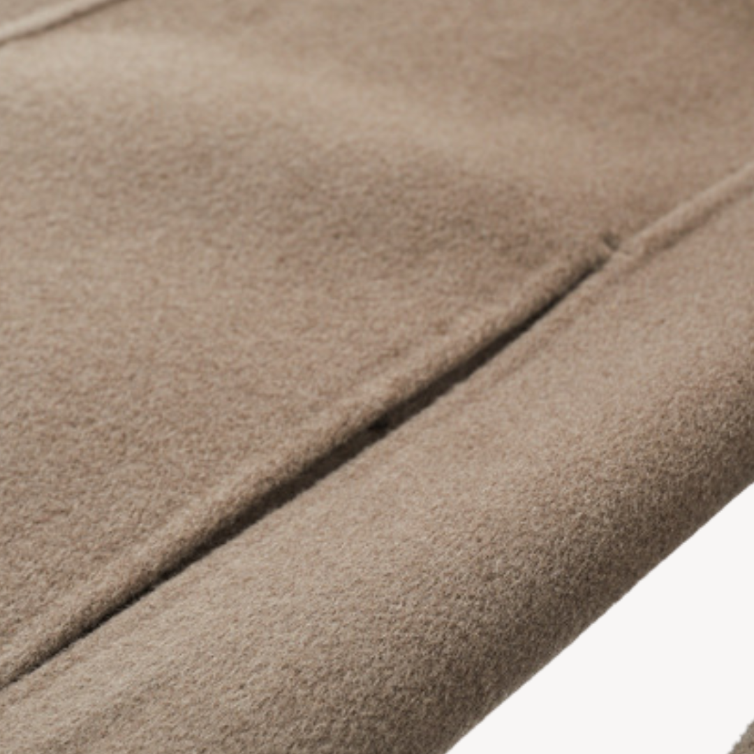 "Khaki men's wool blend overcoat, single-breasted, two-button style, tailored fit, perfect for winter warmth and elegance."