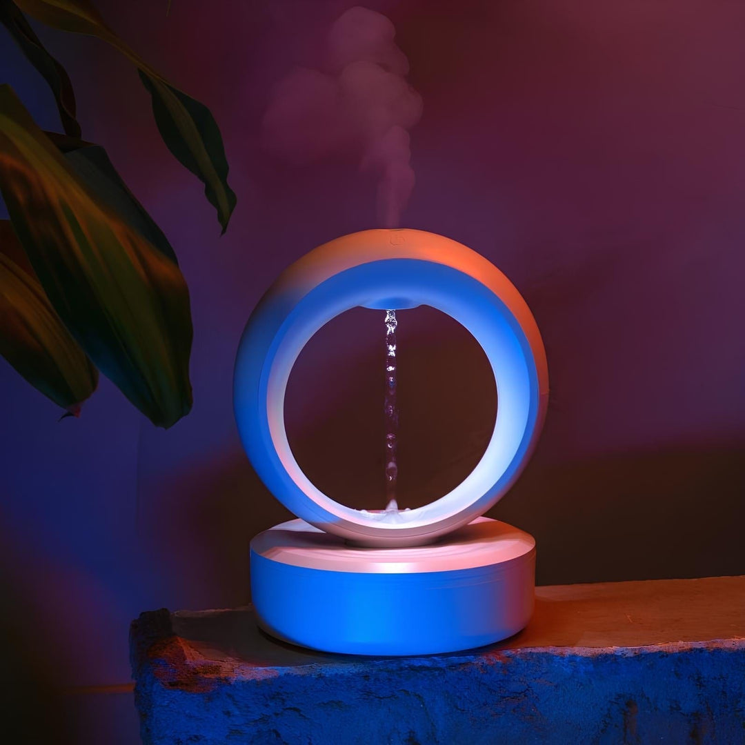 "Levitating Water Droplet Ultrasonic Humidifier with LED light, showing floating droplets effect, perfect for modern decor."