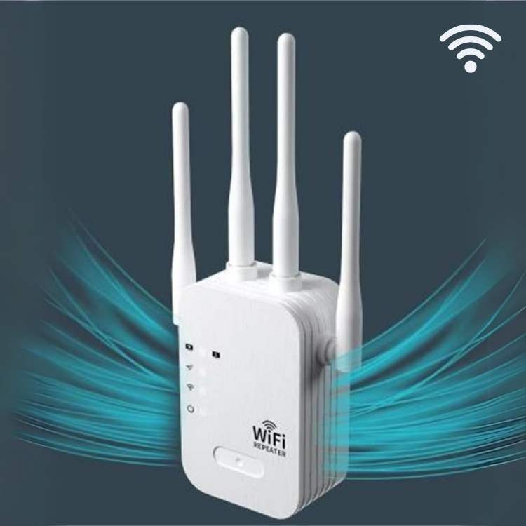 Long-Range Outdoor 5G WiFi Booster extends internet coverage, sleek design, dual antennas, perfect for gardens or large homes