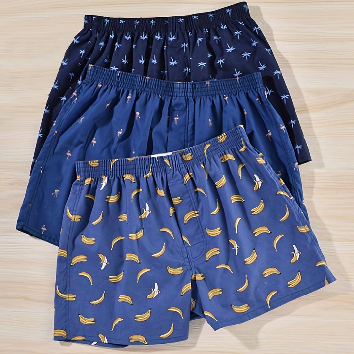 "Men's 100% cotton boxers with modern plant print, showcasing stylish comfort and breathability for daily wear."