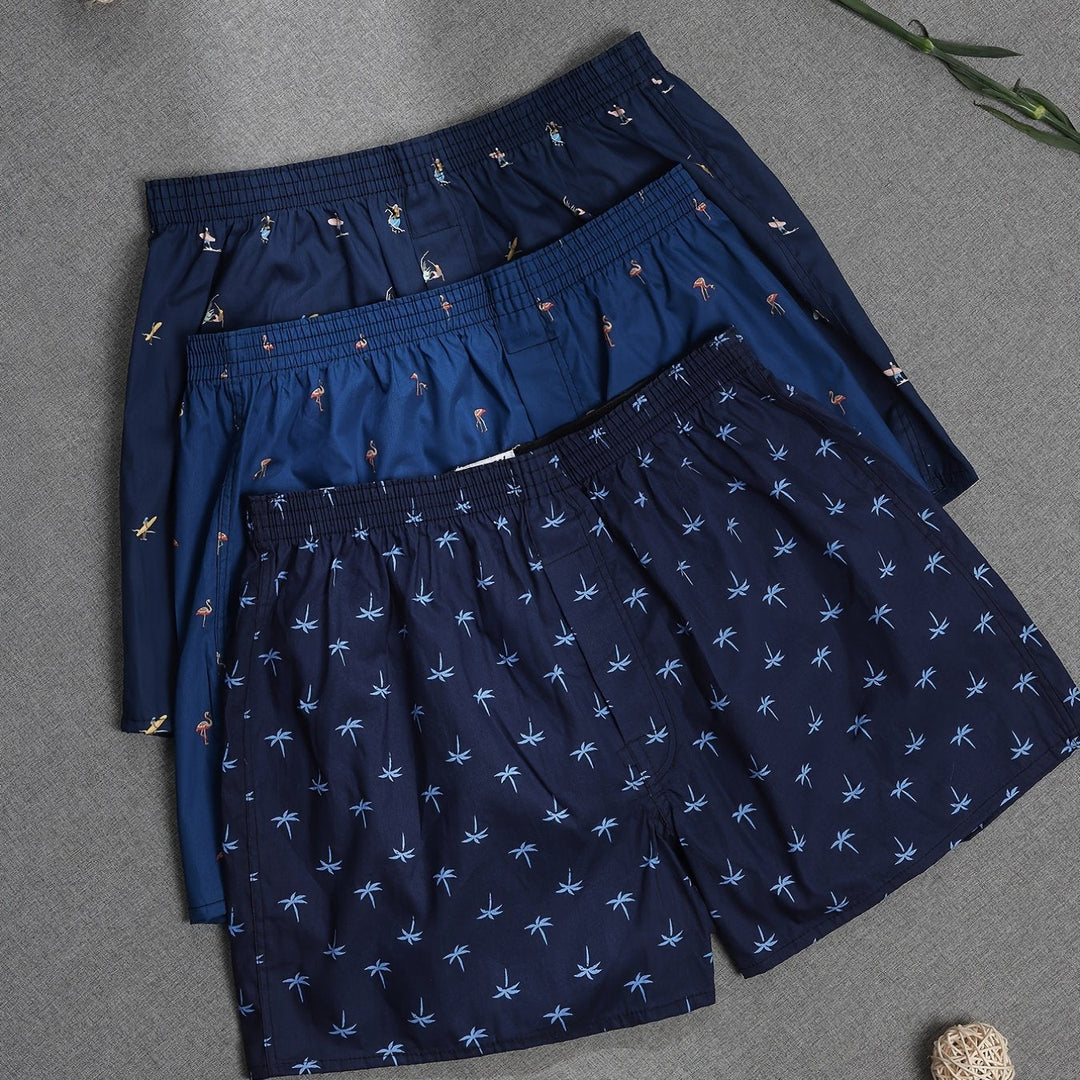"Men's 100% cotton boxers with modern plant print, showcasing stylish comfort and breathability for daily wear."