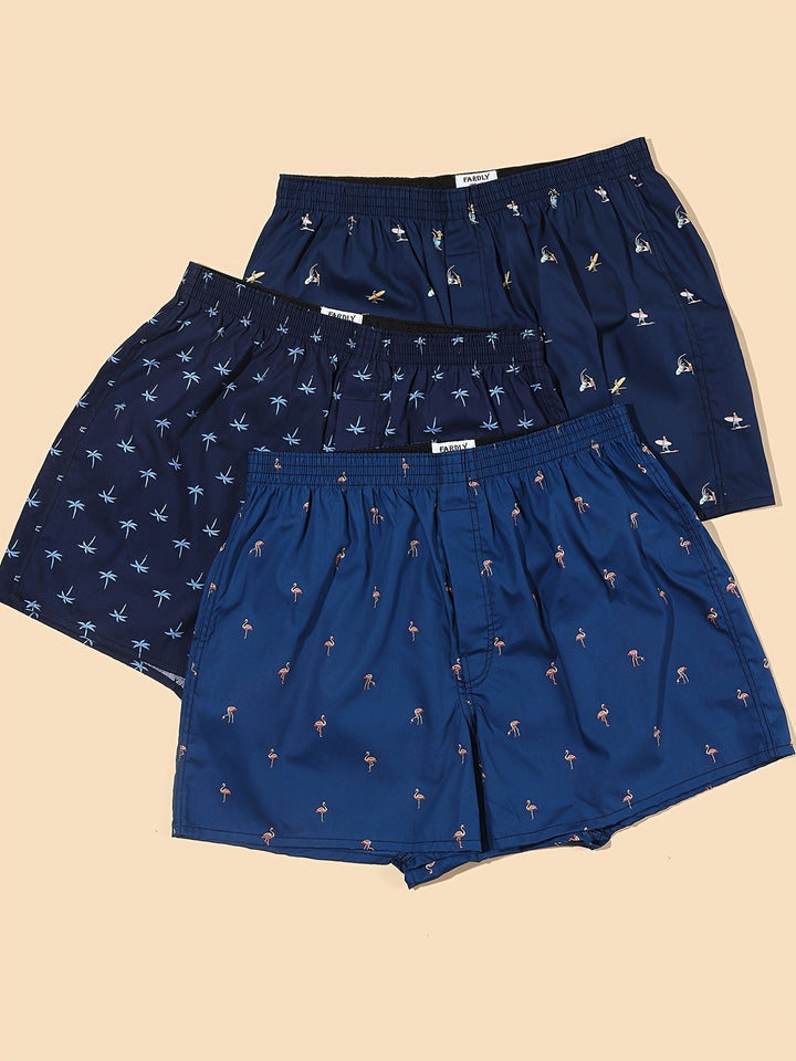 "Men's 100% cotton boxers with modern plant print, showcasing stylish comfort and breathability for daily wear."