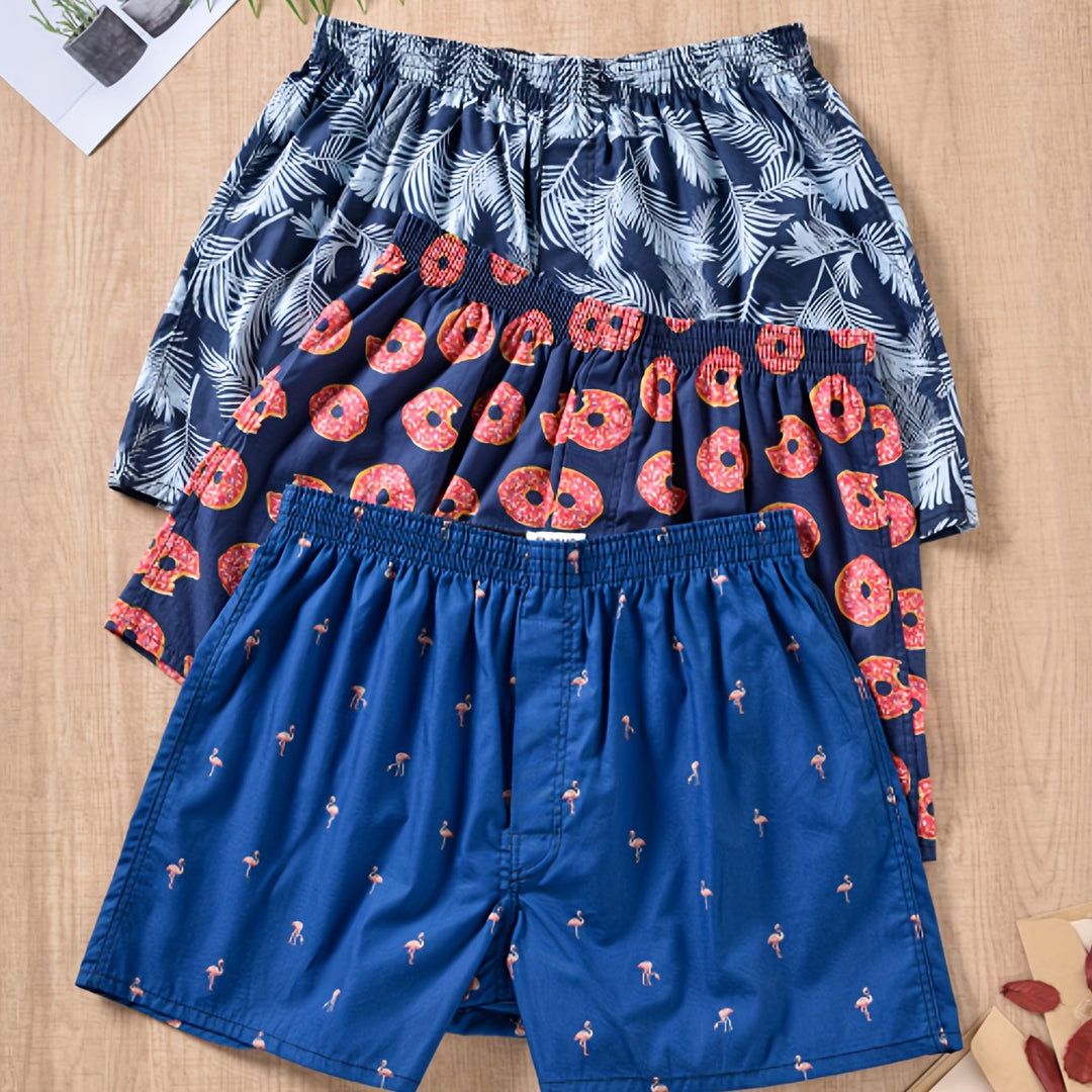 "Men's 100% cotton boxers with modern plant print, showcasing stylish comfort and breathability for daily wear."