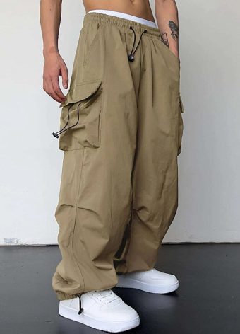 "Men's baggy wide leg cargo pants with large pockets, relaxed fit, durable fabric, perfect for casual style and comfort."