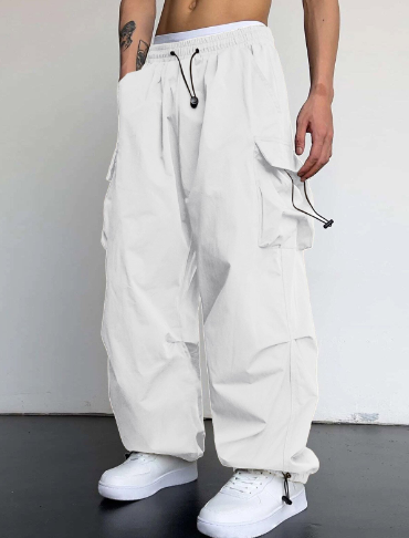 "Men's baggy wide leg cargo pants with large pockets, relaxed fit, durable fabric, perfect for casual style and comfort."