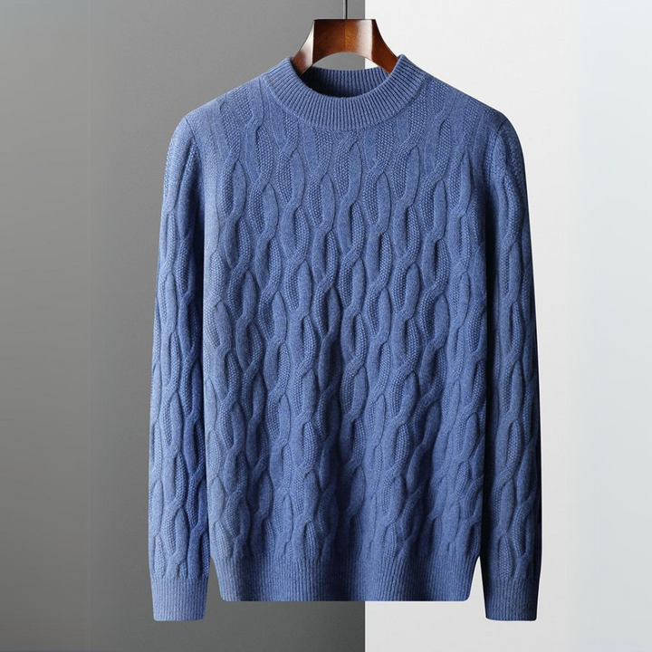 "Men's beige cashmere polo sweater, 100% cashmere, elegantly tailored, ultra-soft texture, versatile for all occasions."