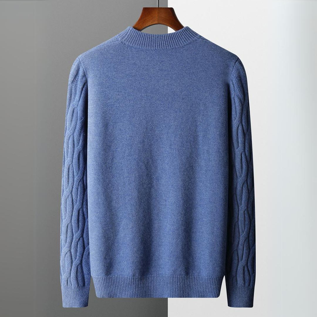 "Men's beige cashmere polo sweater, 100% cashmere, elegantly tailored, ultra-soft texture, versatile for all occasions."