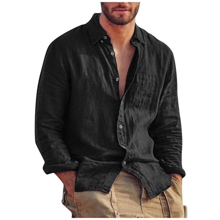 Men's breathable long sleeve linen shirt, solid color, classic fit, perfect for summer casual days.