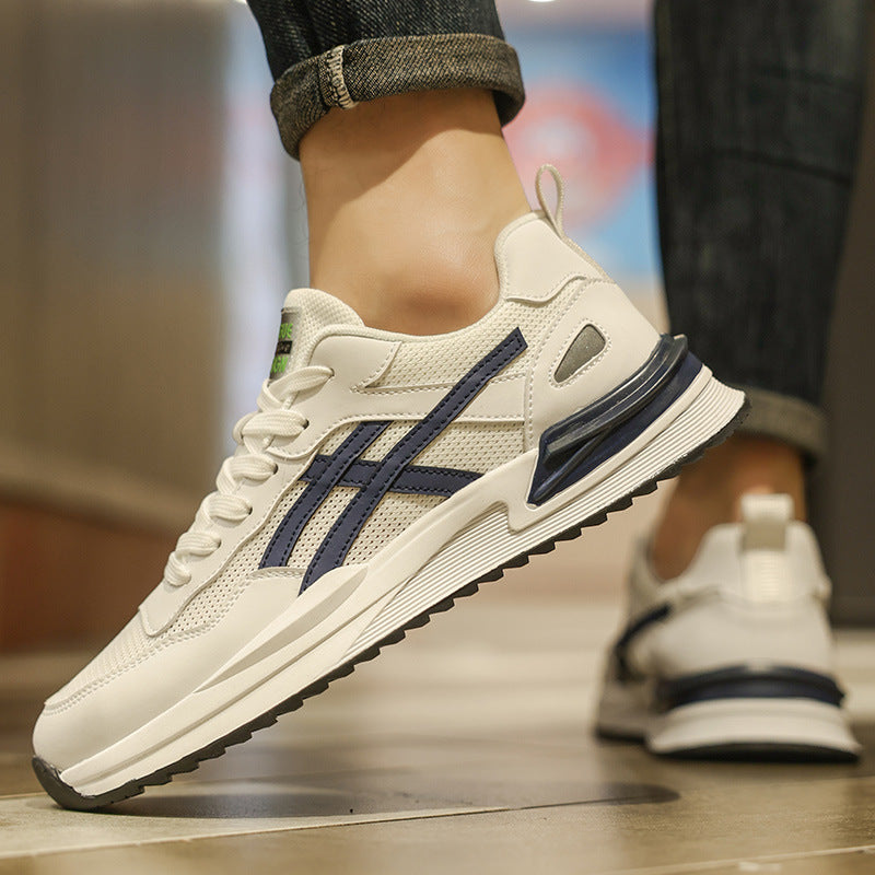 "Men's breathable mesh running shoes with rubber sole, featuring a mesh upper for ventilation and a durable rubber outsole."