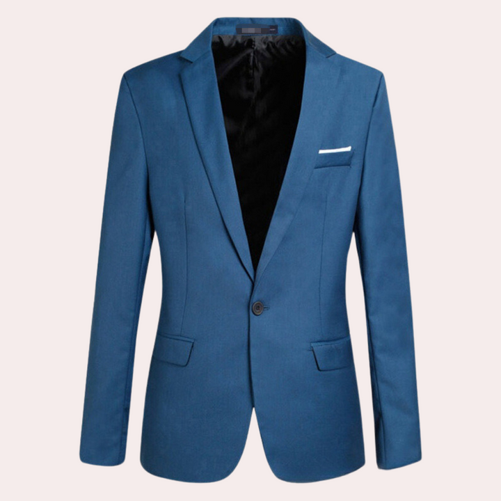 Men's casual blazer with modern silhouette, sleek lines, and relaxed fit in blue. Perfect for versatile, stylish wear.