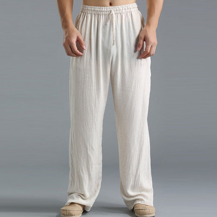 Men's casual comfort fit linen trousers, relaxed style in multiple colors, breathable fabric perfect for warm weather.